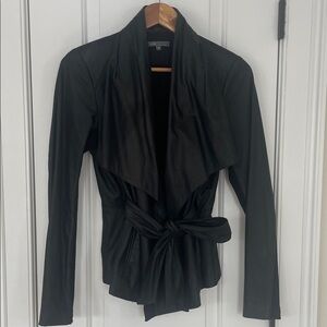VINCE! GORGEOUS Vince Black Leather Jacket with Tie-Front, Size Medium